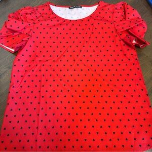SHEIN Valentine’s Red Top with Black Heart Pattern